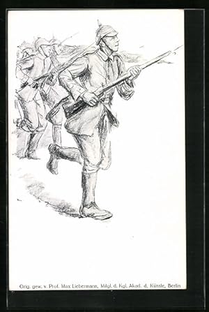 Bild des Verkufers fr Knstler-Ansichtskarte Max Liebermann: Soldaten beim Ansturm zum Verkauf von Bartko-Reher