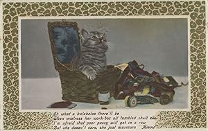 Immagine del venditore per Cat Wrecking Sewing Knitting Box Comic Real Photo Old Postcard venduto da Postcard Finder