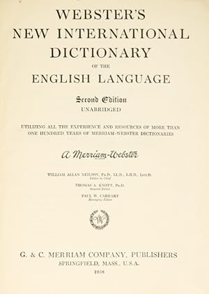 WEBSTER'S NEW INTERNATIONAL DICTIONARY OF THE ENGLISH LANGUAGE.