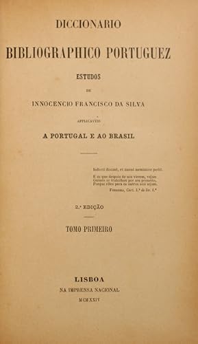 DICCIONARIO BIBLIOGRAPHICO PORTUGUEZ.