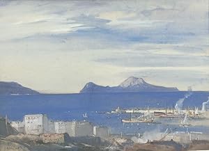 Bild des Verkufers fr Blick von Neapel auf Capri. Gouache ber Bleistift. zum Verkauf von Antiquariat Joachim Lhrs