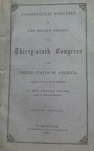 Imagen del vendedor de Congressional Directory for The Second Session of the Thirty Ninth Congress of the United States of America. [Second Edition.] a la venta por UHR Books
