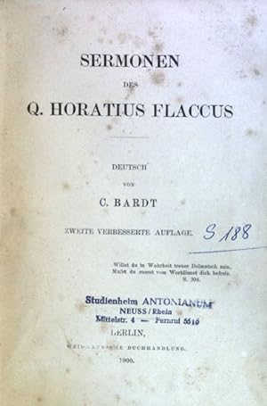 Bild des Verkufers fr Sermonen des Q. Horatius Flaccus. zum Verkauf von books4less (Versandantiquariat Petra Gros GmbH & Co. KG)