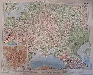 Seller image for Map of U.S.S.R. Moscow, Ukraine, Plate 46 disbound from 1959 Mid-Century Times Atlas of the World, Volume II, (South-West Asia & Russia) Scale 1: 5,000,000. Inset plans of Moscow 1:100,000 and Kremlin (larger scale) for sale by Bailgate Books Ltd