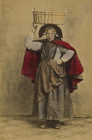Netherlands Scheveningue woman Traditional Costume Old small Cabinet Photo 1880