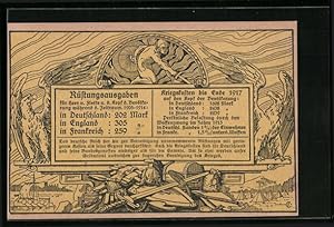 Bild des Verkufers fr Ansichtskarte Rstungsausgaben in Deutschland, England und Frankreich 1905 - 1914, Krieger mit Schwert und Schild, Adler zum Verkauf von Bartko-Reher