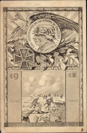 Ansichtskarte / Postkarte Kämpfe in Galizien 1917, Schlachtfeld, Soldaten mit Lorbeerkranz, EK 19...