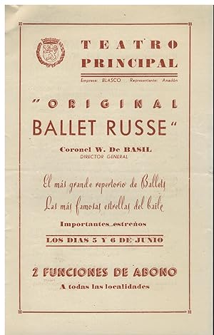 Seller image for Programa. ORIGINAL BALLET RUSSE. for sale by angeles sancha libros