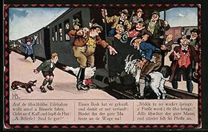 Bild des Verkufers fr Knstler-Ansichtskarte Hans Boettcher: Bauer bindet Ziege an schwbische Eisenbahn zum Verkauf von Bartko-Reher