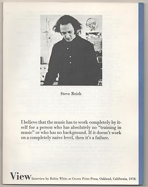 Imagen del vendedor de View: Vol. I No. 4 September 1978 - Steve Reich a la venta por Jeff Hirsch Books, ABAA