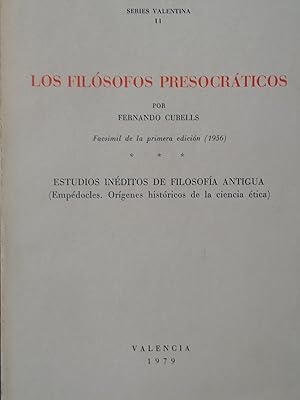 Imagen del vendedor de LOS FILSOFOS PRESOCRTICOS - ESTUDIOS INDITOS DE FILOSOFA ANTIGUA (CON ALGUNOS SUBRAYADOS) a la venta por Libros Dickens