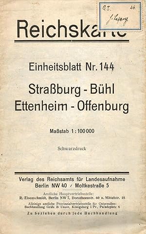 Bild des Verkufers fr Straburg - Bhl - Ettenheim - Offenburg, Mastab 1 : 100 000. Schwarzdruck. Einheitsblatt Nr. 144 zum Verkauf von Antiquariat Kastanienhof