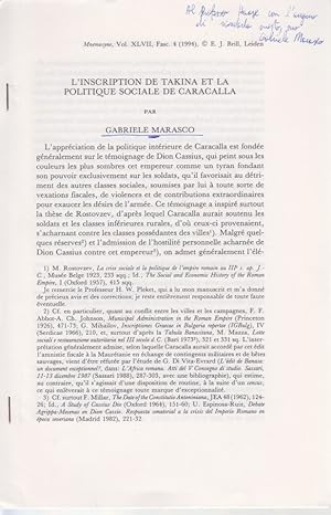 L'Inscription de Takina et la politique sociale de Caracalla. [Du: Mnemosyne, Vol. 47, Fasc. 4, 1...