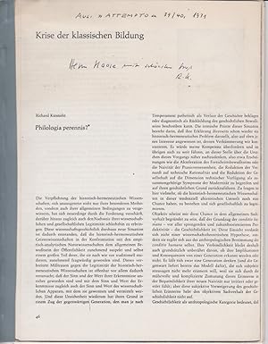 Seller image for Krise der klassischen Bildung. Philologia perennis? [Aus: Attempto, Bd. 39/40, 1971]. for sale by Fundus-Online GbR Borkert Schwarz Zerfa