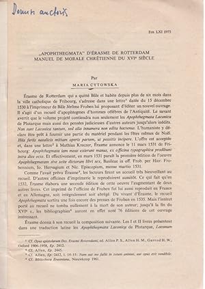 "Apophthegmata" d'Érasme de Rotterdam manuel de morale chrétienne du 16e siècle. [Du: Eos, Vol. 6...