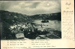 Bild des Verkufers fr Ansichtskarte / Postkarte Bacharach am Rhein, Ortsansicht mit Rhein, Dichtung aus dem Jahre 1623 zum Verkauf von akpool GmbH