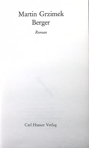 Seller image for Berger. Roman. for sale by Antiquariat Bookfarm