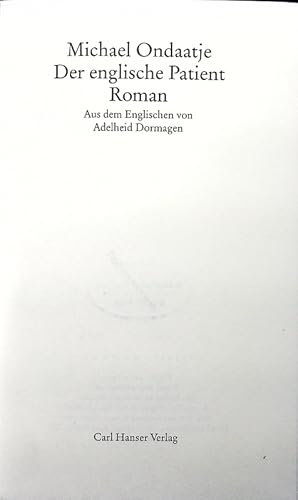 Bild des Verkufers fr Der englische Patient. Roman. zum Verkauf von Antiquariat Bookfarm