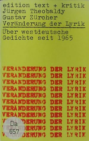 Seller image for Vernderung der Lyrik. ber westdeutsche Gedichte seit 1965. for sale by Antiquariat Bookfarm
