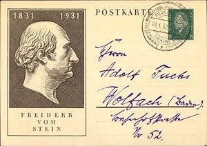 Bild des Verkufers fr Ansichtskarte / Postkarte Freiherr vom Stein, 1831-1931 zum Verkauf von akpool GmbH