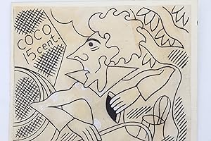 Humoristique dessin original à l'encre noire représentant Jean Cocteau maniant un fouet, son coeu...