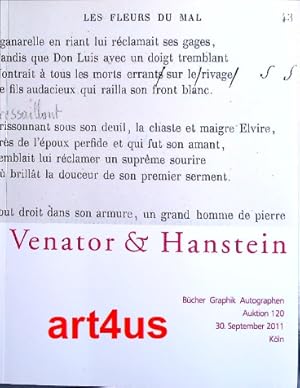 Bild des Verkufers fr Venator und Hanstein KG Bcher, Graphik, Autographen, Auktion 120 ; 30. September 2011 Kln zum Verkauf von art4us - Antiquariat