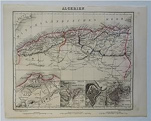 Algeria North Africa Oran Constantine Algiers 1860's engraved hand colored map