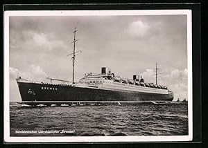 Ansichtskarte Passagierschiff Bremen des Norddeutschen Lloyds in der Gesamtansicht