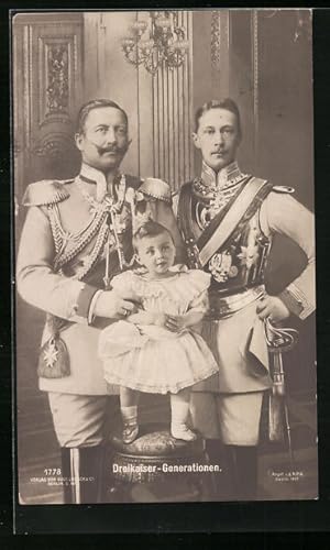 Ansichtskarte Kaiser Wilhelm II. mit seinem Sohn und Enkelkind, Dreikaiser-Generationen