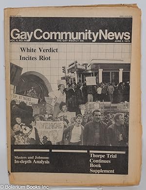 Image du vendeur pour GCN: Gay Community News; the gay weekly; vol. 6, #44, June 2, 1979: White Verdict Incites Riot mis en vente par Bolerium Books Inc.