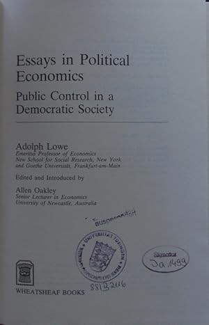 Bild des Verkufers fr Essays in political economics. public control in a democratic society. zum Verkauf von Antiquariat Bookfarm