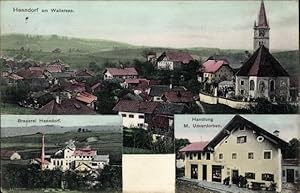 Ansichtskarte / Postkarte Henndorf am Wallersee in Salzburg, Gesamtansicht, Kirche, Brauerei, Han...