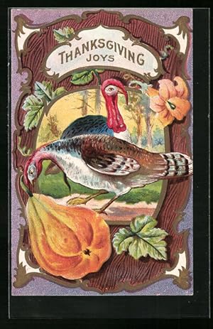 Bild des Verkufers fr Prge-Ansichtskarte Truthahnpaar und Krbis, Thanksgiving zum Verkauf von Bartko-Reher