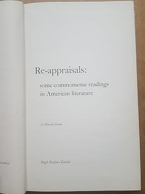 Bild des Verkufers fr Re-appraisals: Some Commonsense Readings in American Literature zum Verkauf von Homeless Books