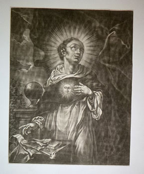 Religious figure with Jesus as the sun god emblazoned on his tunic. First edition of the mezzotin...