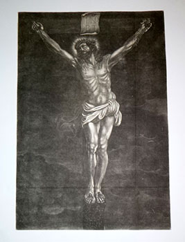 Portrait of Christ on the Cross. First edition of the mezzotint, from an old Spanish collection o...