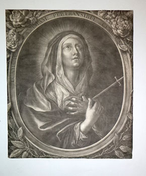 Portrait of Mary as Our Lady of Sorrows. Tuam ipsius animam pertransibit gladius. First edition o...