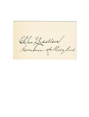 AUTOGRAPH: Calling Card SIGNED by ELIHU E. JACKSON as Governor of Maryland.