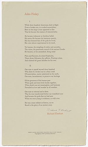 Seller image for [Broadside]: John Finley for sale by Between the Covers-Rare Books, Inc. ABAA