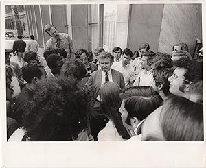 Original photograph of Norman Mailer talking with Columbia University students, 1969