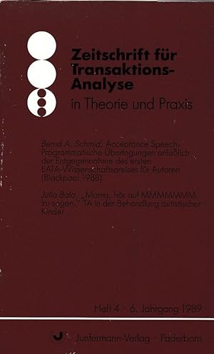 Seller image for Zeitschrift fr Transaktions-Analyse in Theorie und Praxis. Heft 4, 6. Jahrgang 1989. for sale by Fundus-Online GbR Borkert Schwarz Zerfa