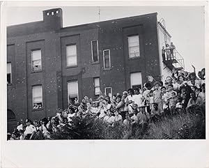 Original photograph of crowds waving to Robert Kennedy along the campaign route in June 1968