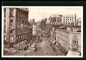 Bild des Verkufers fr Ansichtskarte Liverpool, Church Street, Strassenpartie mit Strassenbahn zum Verkauf von Bartko-Reher