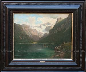 "Der Gosausee". Signiertes Ölbild auf Leinwand (doubliert) mit Rahmen von ca 1880.