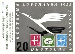 Briefmarken Ansichtskarte / Postkarte Flugpost Gedenkausgabe No. 4999, Deutsche Lufthansa 1955