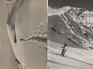 Man & Woman Alpine Skiing At Adelboden Real Photo Switzerland 2x Postcard