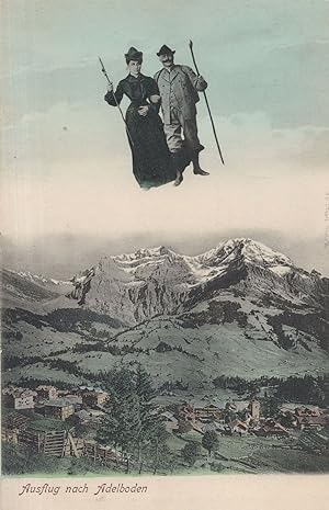 Adelboden Witch Bedknobs & Broomsticks Skiing Switzerland Old Postcard