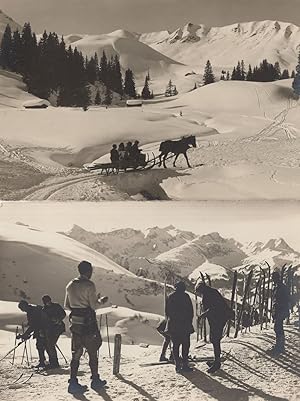 Skiing at Bahnenmoos Pass Adelboden 2x Switzerland Ski Postcard s