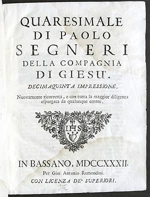 Seller image for Settecentina - Quaresimale di Paolo Segneri della Compagnia di Gies - 1732 for sale by Chartaland