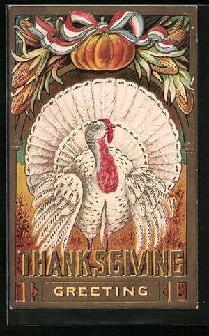 Bild des Verkufers fr Prge-Ansichtskarte White Turkey and Pumpkin, Thanksgiving zum Verkauf von Bartko-Reher